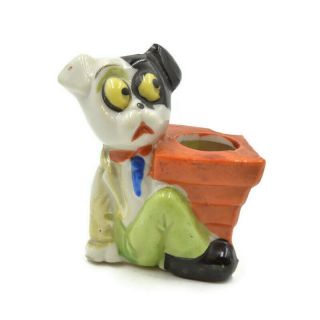 Vintage Ceramic Bulldog Dog Toothpick Holder Air Plant Pot Figurine