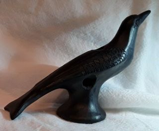 Vintage Native American Santa Clara Pueblo Blackware Raven Whistle Effigy