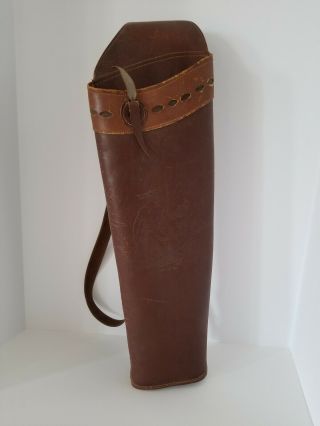 Vintage Fred Bear Leather Quiver With Indian In Canoe On It Recurve Arrows