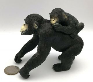 Aaa Chimpanzee Female W/baby On Back Adult Animal Large Figure Chimp