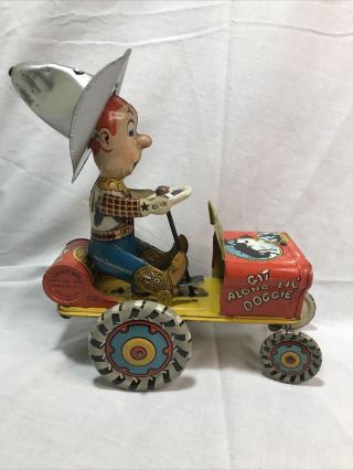 Vintage Unique Art Git Along Lil Doggie Rodeo Joe Tin Toy