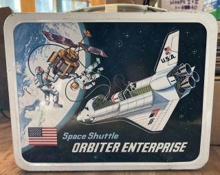 1977 Vintage Kst Space Shuttle Orbiter Enterprise Metal Lunch Box,  Thermos
