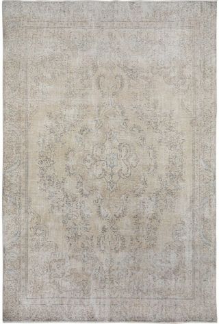 Antique Geometric Muted Distressed Tebriz Area Rug Hand - Knotted Low Pile 9x12 Ft