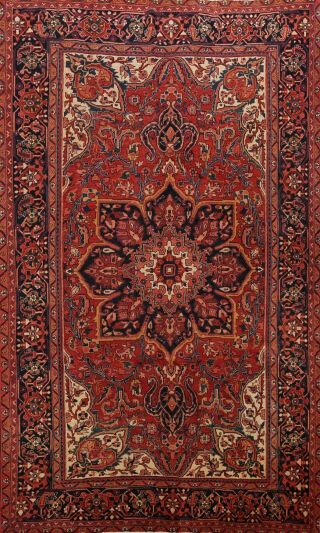 Semi - Antique Traditional Red Geometric Heriz Area Rug Hand - Knotted Wool 8 