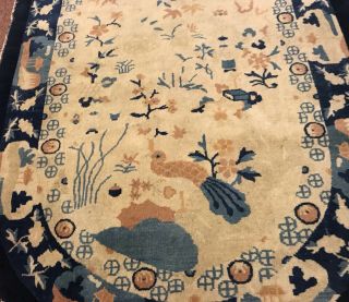 AN AWESOME ANTIQUE VINTAGE DESIGN CHINESE OVAL RUG 2