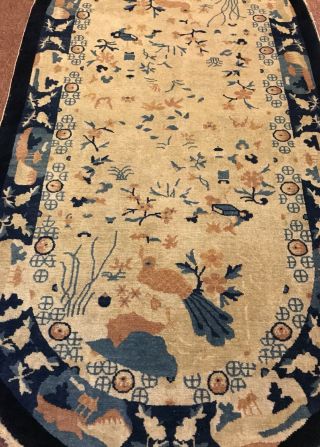 AN AWESOME ANTIQUE VINTAGE DESIGN CHINESE OVAL RUG 3