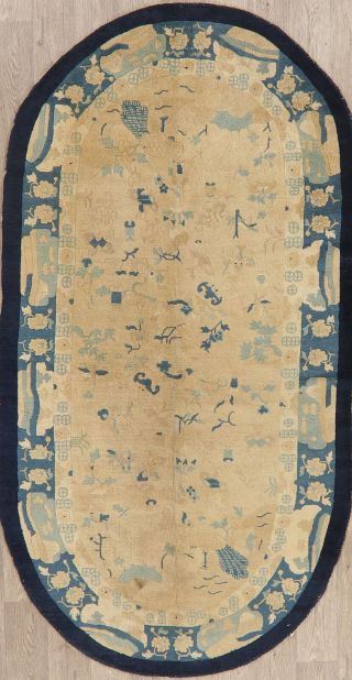 4x8 Antique Chinese Peking Oriental Handmade Wool Area Rug Oval Floral Carpet