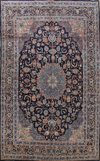 Traditional Semi Antique Navy Blue Large Area Rug Handmade Wool Carpet 10x14