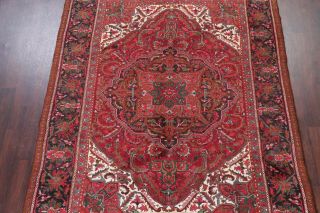 One - of - Kind Vintage Geometric Heriz Oriental Hand - Knotted 7x10 Red Wool Area Rug 3