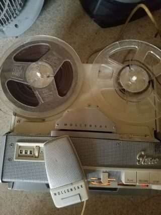 Vintage Wollensak Reel To Reel Tape Recorder Model T - 1500 Has Mike And Power Cor