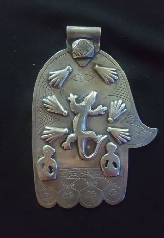 Morocco Old Silver Hand Of Fatima – Khamsa – Essaouira Salamander - Birds