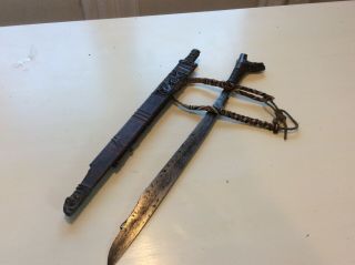 Old Antique 19th Century Borneo Dayak Dyak Mandau Sword Inlaid Blade Beaded Belt