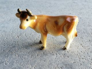 Miniature Brown Cow Figurine - Bone China - Japan Made