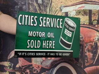 Old Vintage Heavy Cities Service Koolmotor Oil Porcelain Gas Pump Metal Sign