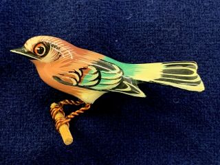 Vintage Takahashi Hand Painted Wood Bird Pin 2 Guaranteed Authentic