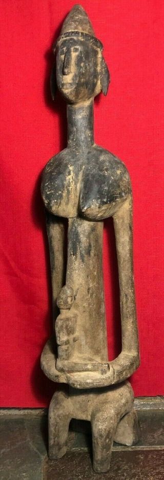 Antique 31 " African Dogon Tribe Mother & Child Maternity Statue Wood Figure Mali
