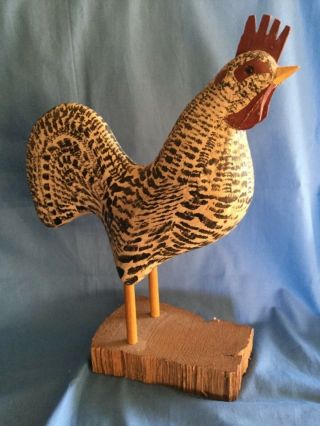 Vintage Wek Kirkpatrick Painted Folk Art Carved Wood Rooster Chicken Bird Statue