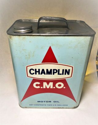Vintage Champlin Cmo 2 Gallon Motor Oil Can