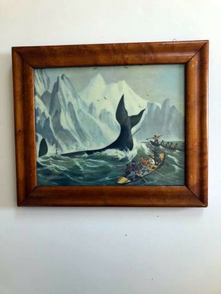 Orig Vintage Wood Framed England Whaling Print -