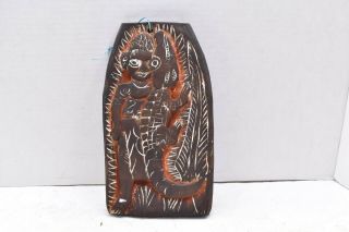 Small Vintage Papua Guinea Kambot Carved Wood Relief Story Board Tribal Art