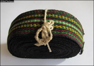 19c.  Antique Folk Art Wool Woven Waistband Belt