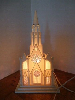 Vintage 1950 ' s Christmas Raylite Church Cathedral Electric Light Music Box 2