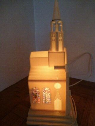 Vintage 1950 ' s Christmas Raylite Church Cathedral Electric Light Music Box 3