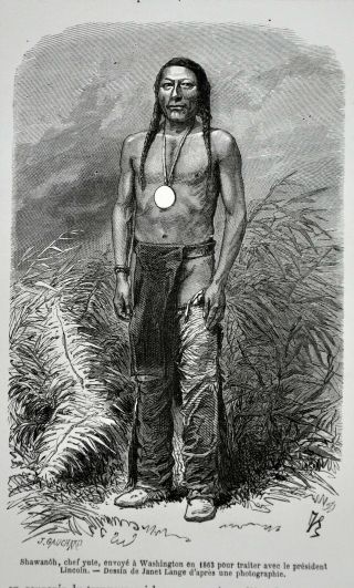 1868 Tour Du Monde Print Native American Indian Ute Chief Shawanoh Us West