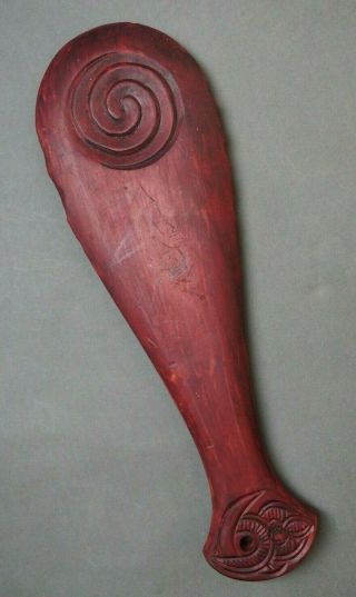 Good Vintage Oceanic Tribal Art Zealand Maori Carved Wood Hand Club Patu Nr