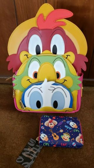 Loungefly Disney Three Caballeros Mini Backpack & Wallet Nwt