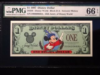 1997 Sorcerer Mickey Mouse Disney Dollar $1.  00 D - A Series Pmg 66 Dis 50