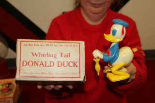 Vintage Marx Whirling Tail Donald Duck Walt Disney Wind Uo Celluloid & Metal Toy