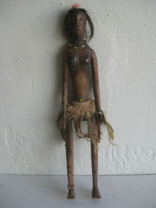 Antique Africa Namji? Carved Wood Jointed W/beaded Jewelry African Doll Statue