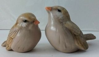 Pair Brown Ceramic Bird Figurines 2 1/4 " X 4 " & 2 " × 2 3/4 "