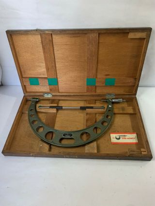 Vintage Huge Micrometer In Wood Box Mitutoyo 14 - 15 " 103 - 191a W/ Wrench & Papers