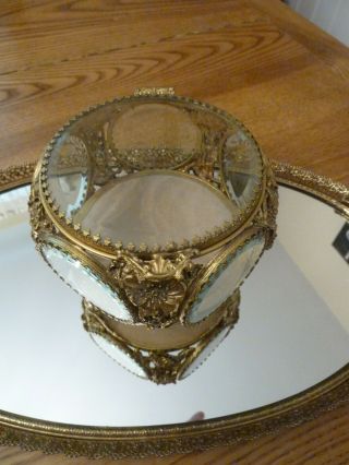 Vintage 5 panel Glass Beveled Window Ormolu Casket Jewelry Box Display Case 2