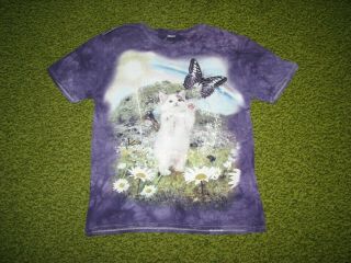 (l) Kitten/ Cat/ Butterfly/ Rainbow Purple Tie Dye T - Shirt
