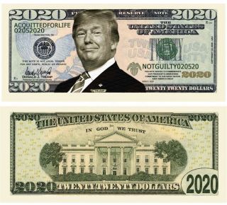 Pack Of 25 - Donald Trump 2020 Presidential Re - Election Dollar Bills Acquitted