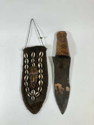 Vintage Papua Guinea Knife & Shell - Decorated Sheath