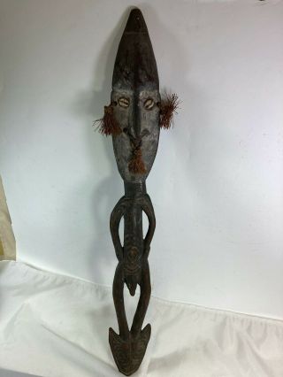 Very Old Papua Guinea Figural Hook W/ Shell Eyes