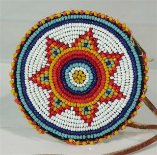1930s Native American Northern Plains Indian Beaded Hide Tepee Ornament Rosette