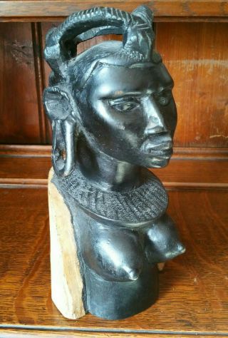 Vintage African Woman Maasai Tribal Hand Carved Ebony Statue Bust