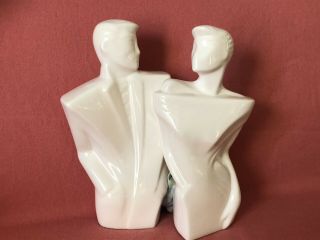 Vintage Art Deco Miami Sculptures Ceramic Decor Man Woman Couple White Revival