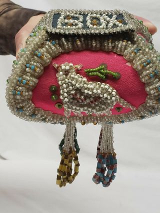 Antique Native American Iroquois Indian Beaded Pouch Box Jewelry 5 " ×6 " ×4 " Wow