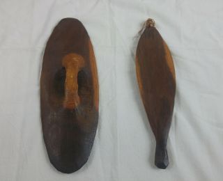 Antique Australian Aboriginal Mulga Wood Shield And Woomera Spear Thrower