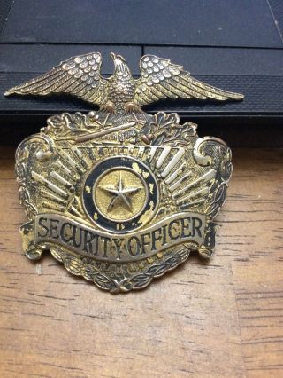 Vintage Security Officer Badge With Eagle 2.  5 Inches Double Screw Back Missing 1
