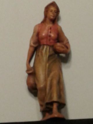 Vintage Anri Kuolt 6 " Shepherdess Wood Carving Nativity Figurine