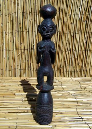 African Wood Figural Bell 13 " Tall