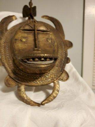 Vintage African Tribal Warriors Mask Bronze Metal 8 