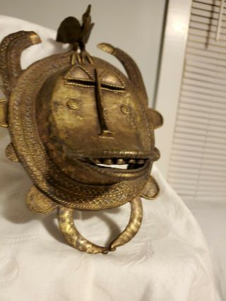 Vintage African Tribal Warriors Mask Bronze Metal 8 